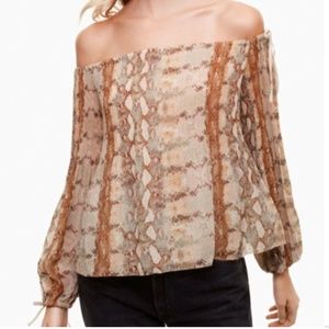 Aritzia Talence Off the Shoulder Chiffon Pleated Blouse